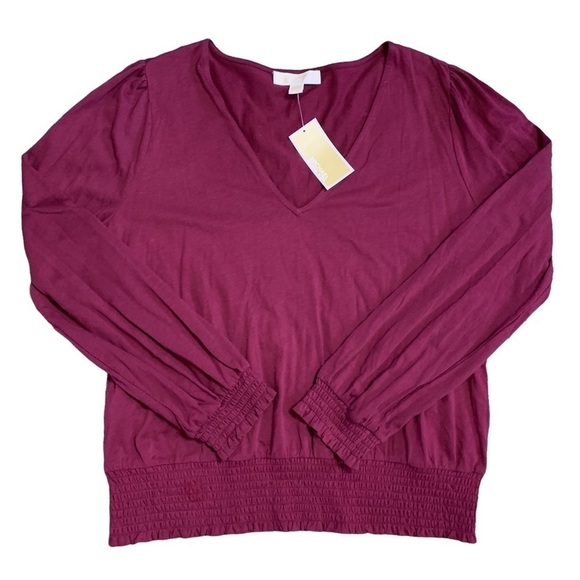 Michael Michael Kors Burgandy Long Sleeve Jersey Top Size XL - Picture 1 of 10